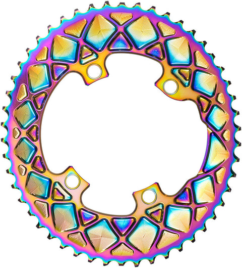 absoluteBLACK Premium Oval 110 BCD Road Outer Chainring Shimano Dura-Ace 9100 - 50t 110 Shimano Asymmetric BCD 4-Bolt PVD Rainbow