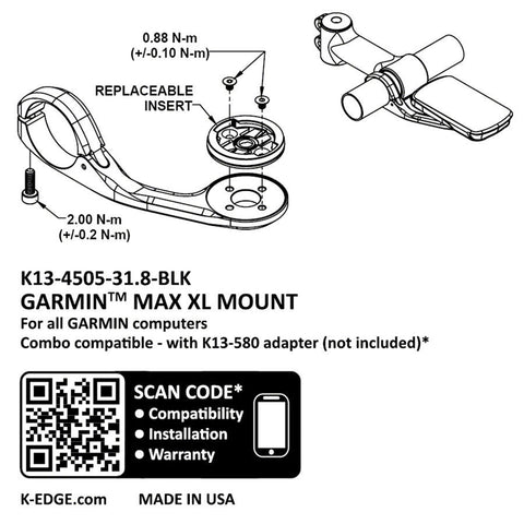 K-EDGE Garmin Max XL Mount - 31.8 Black