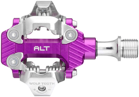 Wolf Tooth ALT XC Clipless Pedals - Dual Sided Clipless Alloy 9/16" Ultraviolet Purple Pair Shimano SPD