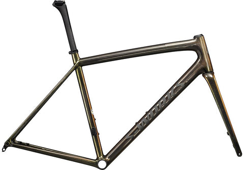 Specialized aethos S-Works frmset gloss carbon + magenta-gold edge fade + all over gold pearl 25% / satin metallic obsidian 52