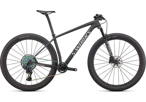 2022 Specialized epic ht S-Works bike satin carbon / color run blue murano pearl / gloss chrome foil logos l