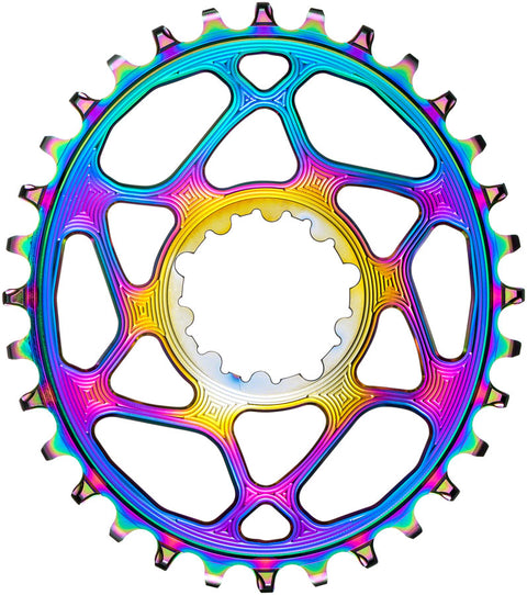 absoluteBLACK Oval Narrow-Wide Direct Mount Chainring - 34t SRAM 3-Bolt Direct Mount 3mm Offset PVD Rainbow