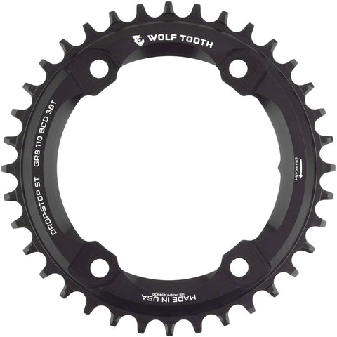 Wolf Tooth Shimano 110 Asymmetric BCD Chainring - 36t 110 Asymmetric BCD 4-Bolt Drop-Stop ST For Shimano GRX Cranks BLK
