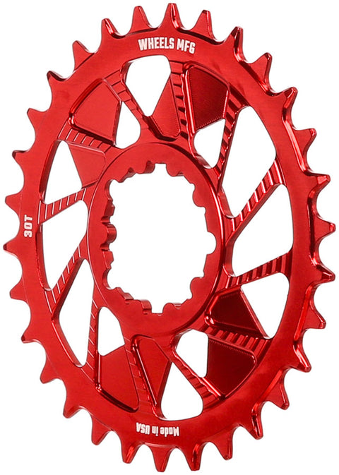 Wheels Manufacturing Direct Mount Chainring - 30t SRAM 3-Bolt Direct Mount 3mm Offset T-Type Chain Compatible Red