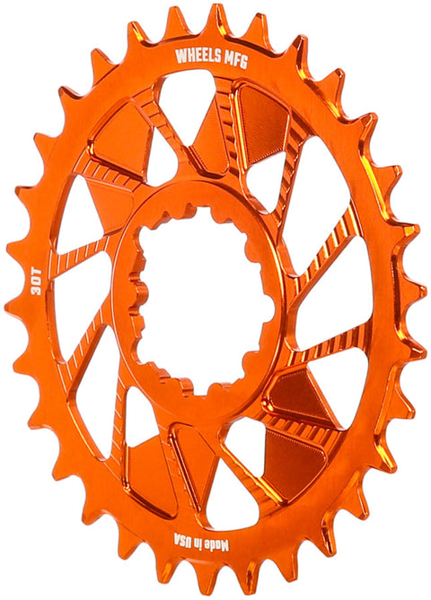 Wheels Manufacturing Direct Mount Chainring - 30t SRAM 3-Bolt Direct Mount 3mm Offset T-Type Chain Compatible Orange