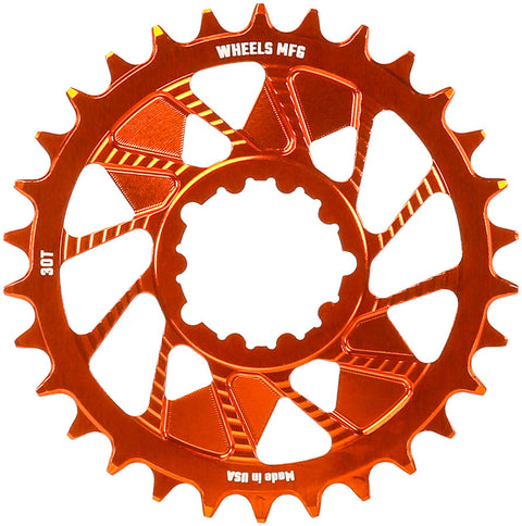 Wheels Manufacturing Direct Mount Chainring - 30t SRAM 3-Bolt Direct Mount 3mm Offset T-Type Chain Compatible Orange