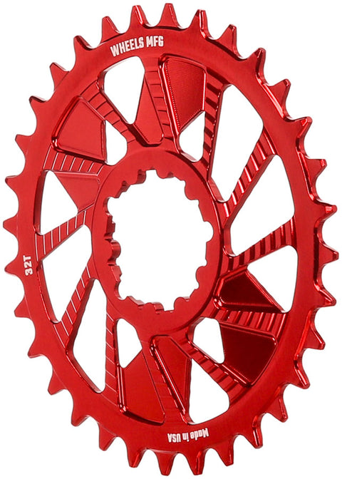 Wheels Manufacturing Direct Mount Chainring - 32t SRAM 3-Bolt Direct Mount 3mm Offset T-Type Chain Compatible Red