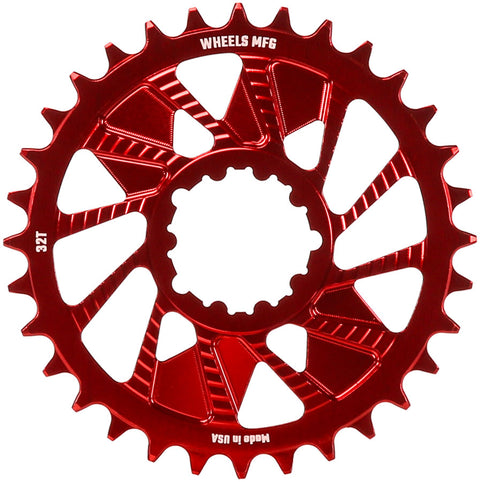Wheels Manufacturing Direct Mount Chainring - 32t SRAM 3-Bolt Direct Mount 3mm Offset T-Type Chain Compatible Red