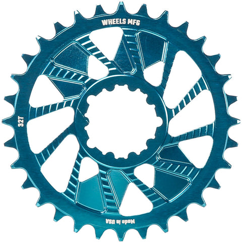 Wheels Manufacturing Direct Mount Chainring - 32t SRAM 3-Bolt Direct Mount 3mm Offset T-Type Chain Compatible Teal