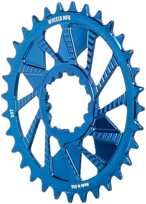 Wheels Manufacturing Direct Mount Chainring - 32t SRAM 3-Bolt Direct Mount 3mm Offset T-Type Chain Compatible Blue