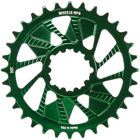 Wheels Manufacturing Direct Mount Chainring - 32t SRAM 3-Bolt Direct Mount 3mm Offset T-Type Chain Compatible Green