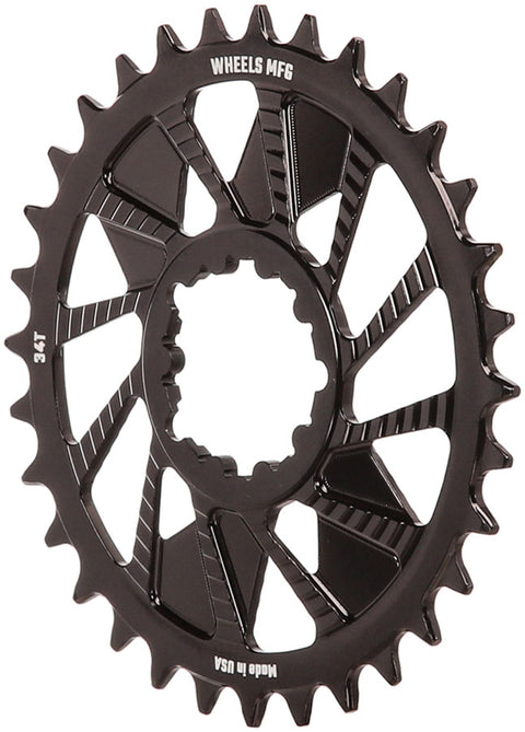 Wheels Manufacturing Direct Mount Chainring - 34t SRAM 3-Bolt Direct Mount 3mm Offset T-Type Chain Compatible BLK