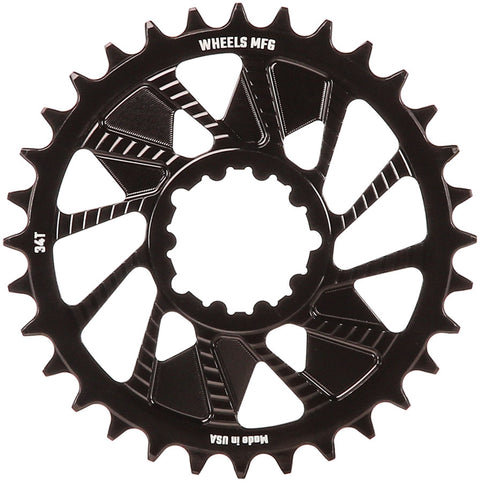 Wheels Manufacturing Direct Mount Chainring - 34t SRAM 3-Bolt Direct Mount 3mm Offset T-Type Chain Compatible BLK