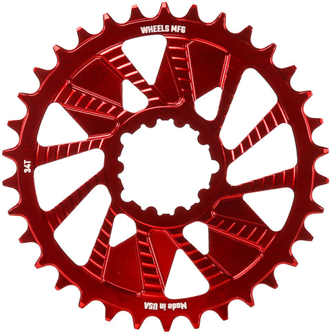 Wheels Manufacturing Direct Mount Chainring - 34t SRAM 3-Bolt Direct Mount 3mm Offset T-Type Chain Compatible Red