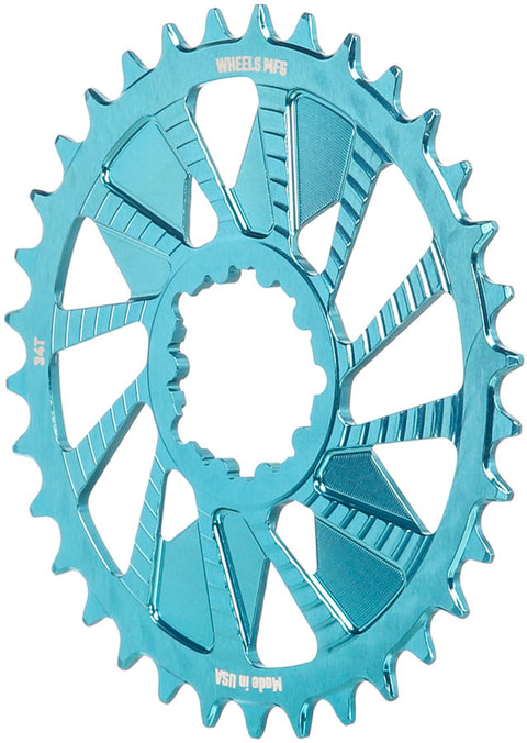 Wheels Manufacturing Direct Mount Chainring - 34t SRAM 3-Bolt Direct Mount 3mm Offset T-Type Chain Compatible Teal