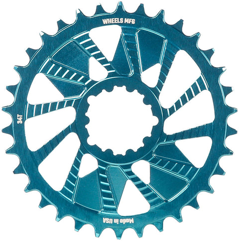 Wheels Manufacturing Direct Mount Chainring - 34t SRAM 3-Bolt Direct Mount 3mm Offset T-Type Chain Compatible Teal