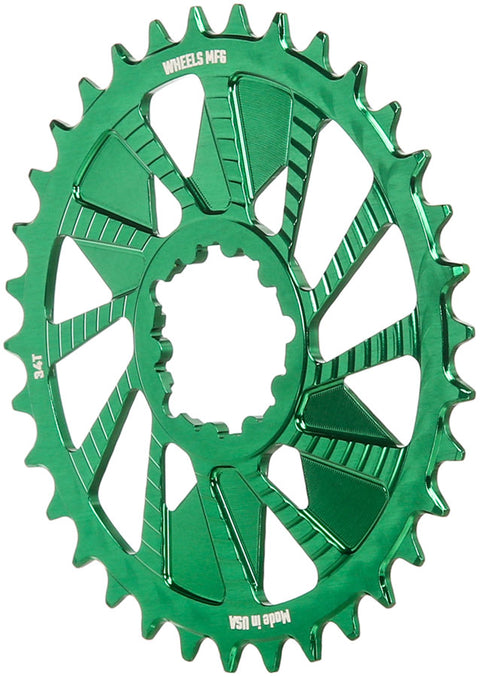Wheels Manufacturing Direct Mount Chainring - 34t SRAM 3-Bolt Direct Mount 3mm Offset T-Type Chain Compatible Green