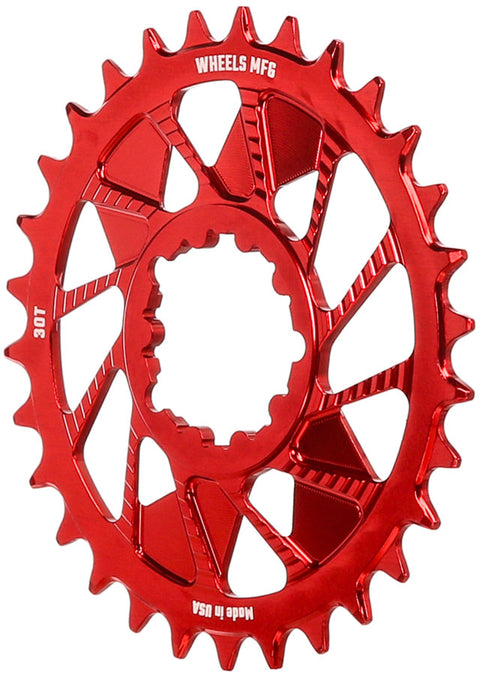 Wheels Manufacturing Direct Mount Chainring - 30t SRAM 3-Bolt Direct Mount 3mm Offset Compatible Hyperglide+ Chain Red