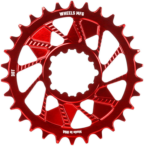 Wheels Manufacturing Direct Mount Chainring - 30t SRAM 3-Bolt Direct Mount 3mm Offset Compatible Hyperglide+ Chain Red