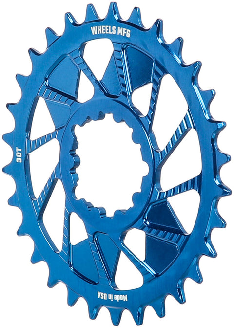 Wheels Manufacturing Direct Mount Chainring - 30t SRAM 3-Bolt Direct Mount 3mm Offset Compatible Hyperglide+ Chain Blue