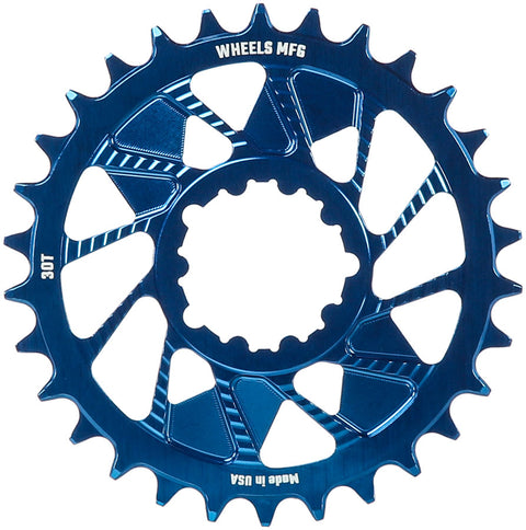 Wheels Manufacturing Direct Mount Chainring - 30t SRAM 3-Bolt Direct Mount 3mm Offset Compatible Hyperglide+ Chain Blue
