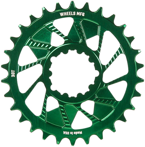 Wheels Manufacturing Direct Mount Chainring - 30t SRAM 3-Bolt Direct Mount 3mm Offset Compatible Hyperglide+ Chain Green