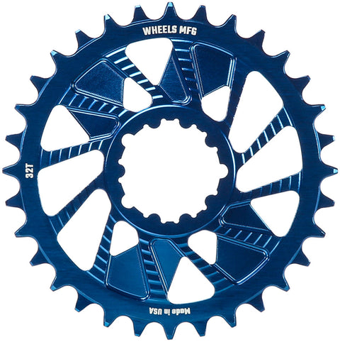 Wheels Manufacturing Direct Mount Chainring - 32t SRAM 3-Bolt Direct Mount 3mm Offset Compatible Hyperglide+ Chain Blue