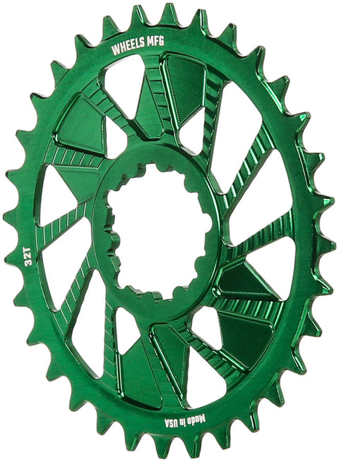 Wheels Manufacturing Direct Mount Chainring - 32t SRAM 3-Bolt Direct Mount 3mm Offset Compatible Hyperglide+ Chain Green