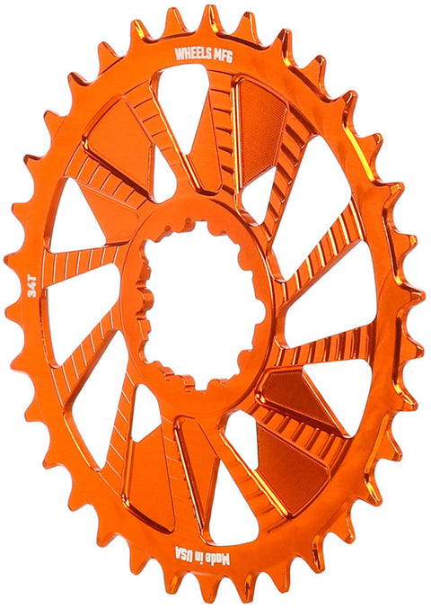 Wheels Manufacturing Direct Mount Chainring - 34t SRAM 3-Bolt Direct Mount 3mm Offset Compatible Hyperglide+ Chain Orange