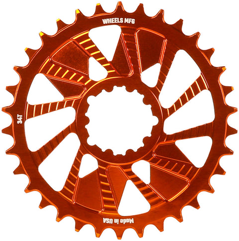 Wheels Manufacturing Direct Mount Chainring - 34t SRAM 3-Bolt Direct Mount 3mm Offset Compatible Hyperglide+ Chain Orange