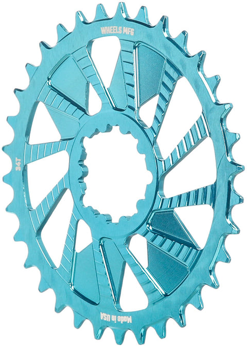 Wheels Manufacturing Direct Mount Chainring - 34t SRAM 3-Bolt Direct Mount 3mm Offset Compatible Hyperglide+ Chain Teal