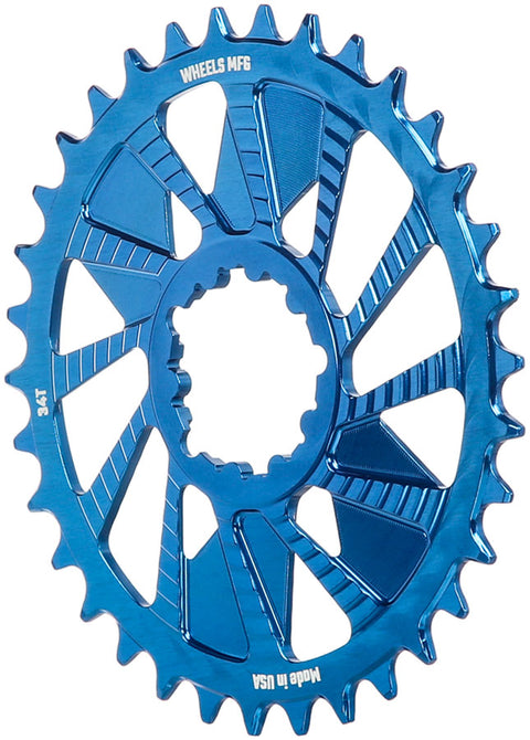 Wheels Manufacturing Direct Mount Chainring - 34t SRAM 3-Bolt Direct Mount 3mm Offset Compatible Hyperglide+ Chain Blue