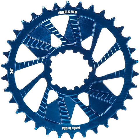 Wheels Manufacturing Direct Mount Chainring - 34t SRAM 3-Bolt Direct Mount 3mm Offset Compatible Hyperglide+ Chain Blue