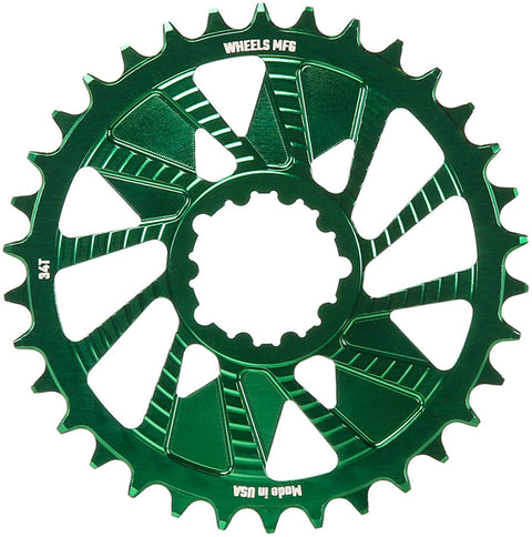 Wheels Manufacturing Direct Mount Chainring - 34t SRAM 3-Bolt Direct Mount 3mm Offset Compatible Hyperglide+ Chain Green
