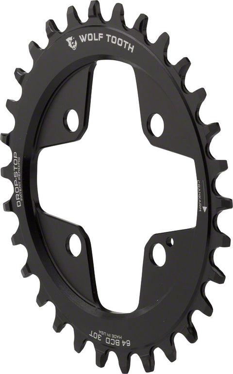 Wolf Tooth Elliptical 64 BCD Chainring - 30t 64 BCD 4-Bolt Drop-Stop Black
