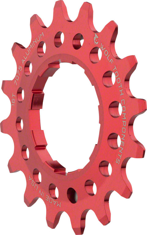 Wolf Tooth Single Speed Aluminum Cog - 16t Compatible with 3/32" Chains Red