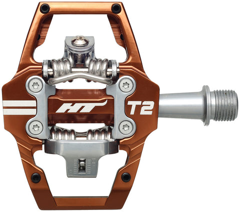 HT Components T2 Pedals - Dual Sided Clipless Platform Aluminum 9/16" Root Beer