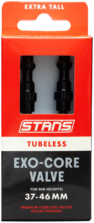 Stans Tubeless Exo-Core Valve Stems - Alloy Extra Tall Black Pair